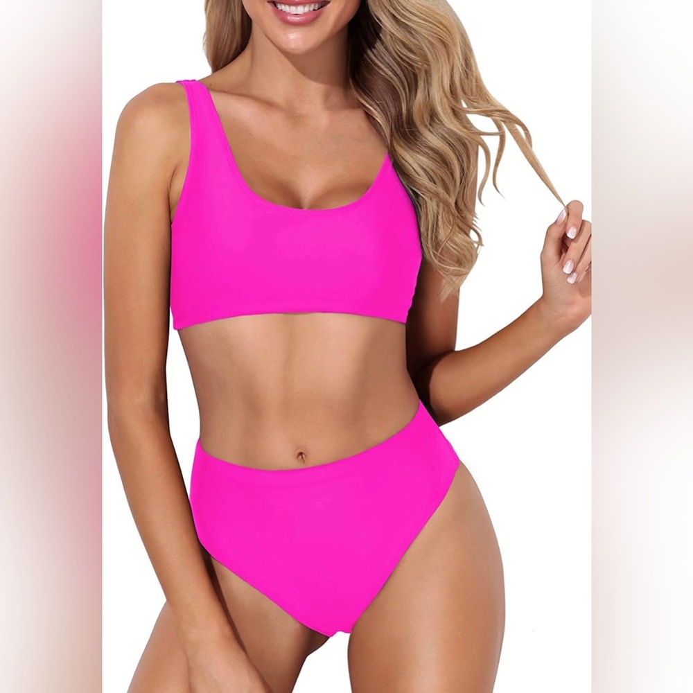 Hot Pink High Waisted Bikini - S